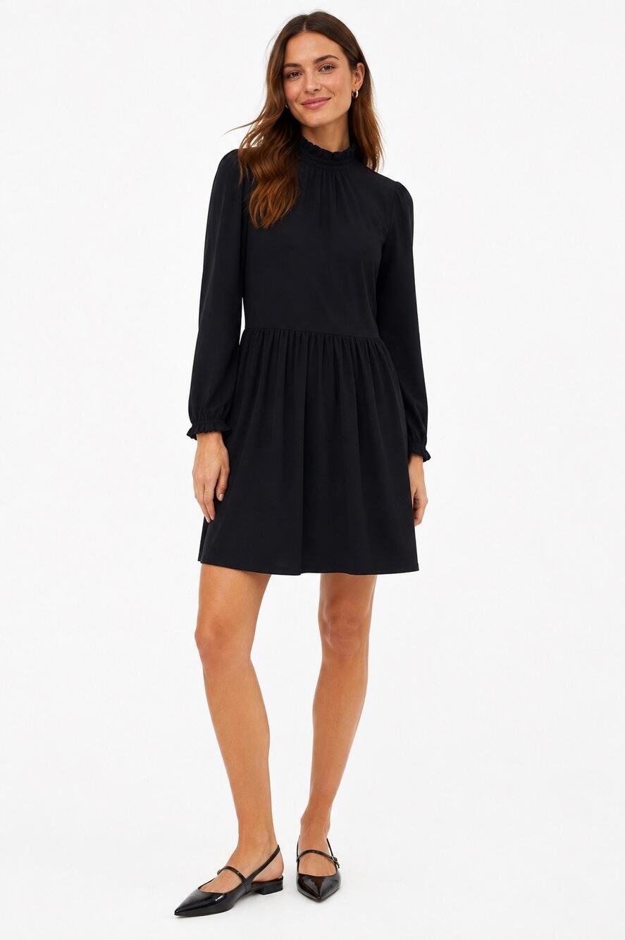 Boden Clara Jersey Knit Ruffle Shirt Dress in Black - Size 4